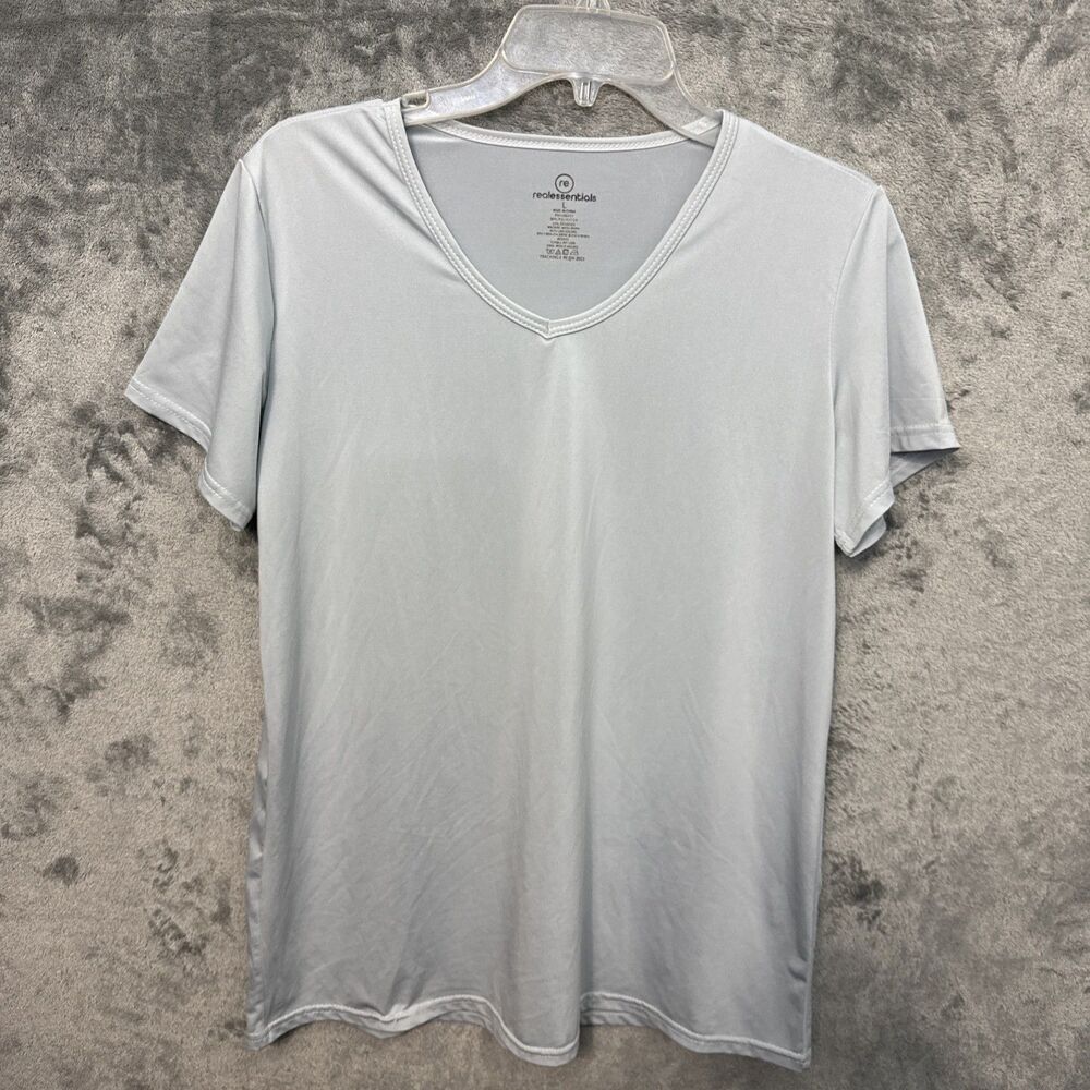 Real Essentials Men's Lg Gray/blue  V-Neck Short Sleeve T-Shirt 90% Polyester